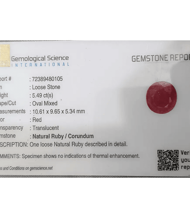 GSI Certified 5.49ct Ruby , 100% Natural Ruby - SMSGEMS 