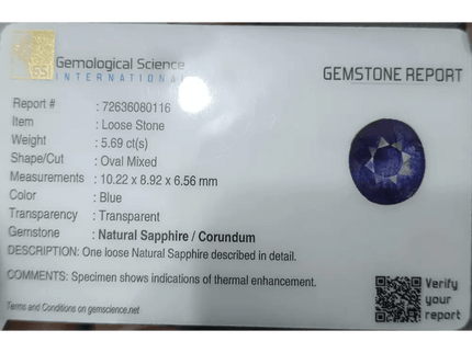 GSI Certified 5.68ct Deep Blue Sapphire - SMSGEMS 