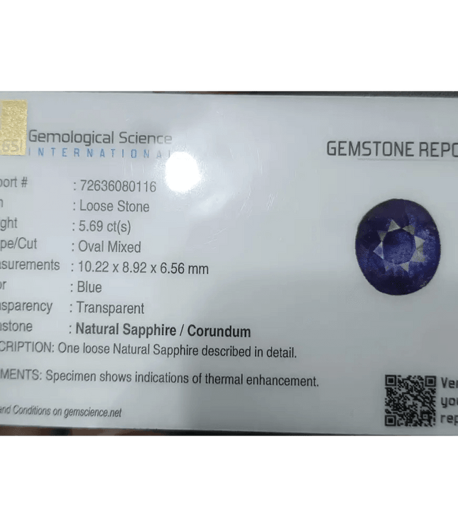 GSI Certified 5.68ct Deep Blue Sapphire - SMSGEMS 