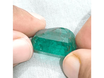 HUGE GSI Certified 36.95ct Deep Green Zambian Emerald , Natural Earth Mined Gemstone - SMSGEMS 