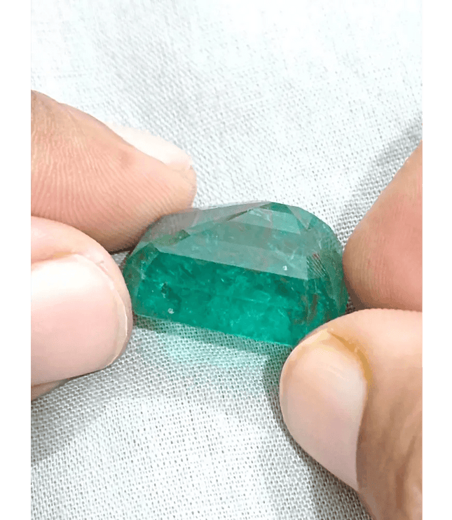 HUGE GSI Certified 36.95ct Deep Green Zambian Emerald , Natural Earth Mined Gemstone - SMSGEMS 