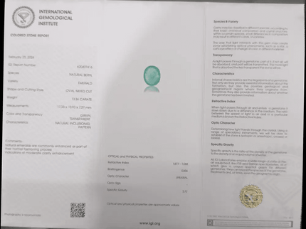 IGI Certified 13.36ct Pakistan Oval Cut Full Luster Emerald, Natural Earth Mined Gemstone. - SMSGEMS 