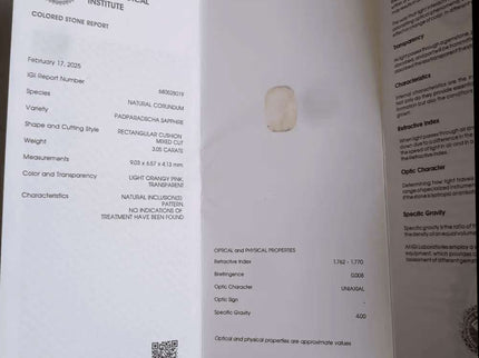 3.05ct IGI Certified Ceylon Padparadscha Sapphire - SMSGEMS 