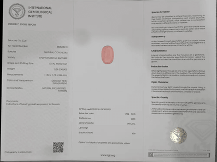 IGI Certified 3.29ct Padparadscha Sapphire, Natural Heated Gemstone - SMSGEMS 