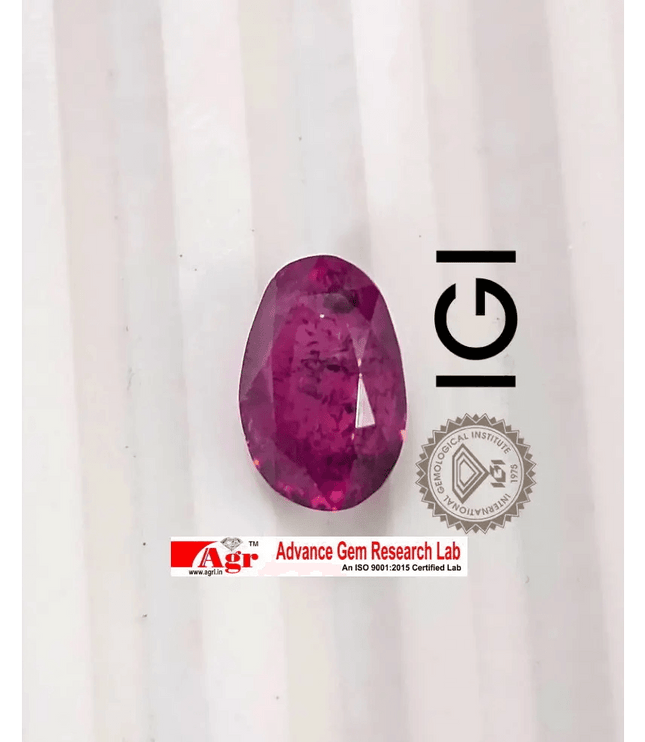 IGI Certified 3.48ct Deep Purple Red mozambique Ruby, Natural Untreated Gemstone - SMSGEMS 