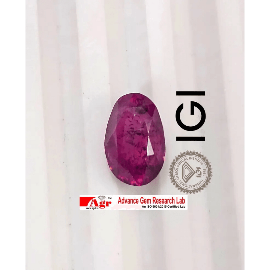 IGI Certified 3.48ct Deep Purple Red mozambique Ruby, Natural Untreated Gemstone - SMSGEMS 