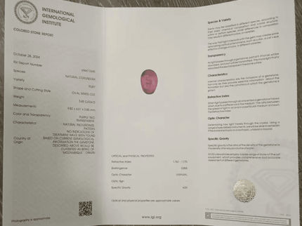 IGI Certified 3.48ct Deep Purple Red mozambique Ruby, Natural Untreated Gemstone - SMSGEMS 