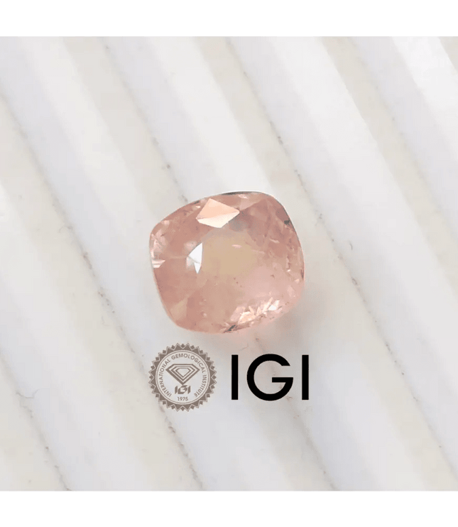 IGI Certified 5.44ct Padparadscha Cushion Cut Ceylon Sapphire, Natural Earth Mined untreated Gemstone - SMSGEMS 