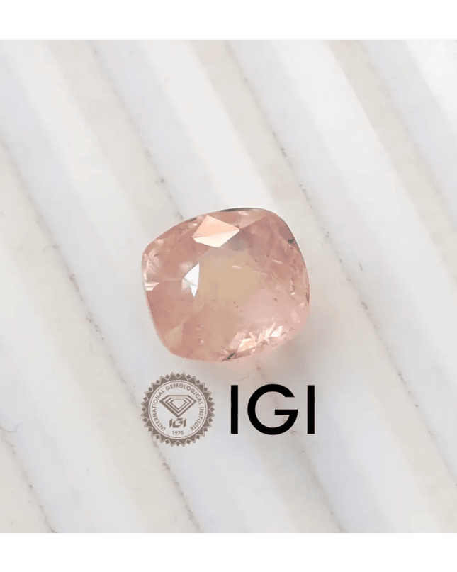 IGI Certified 5.44ct Padparadscha Cushion Cut Ceylon Sapphire, Natural Earth Mined untreated Gemstone - SMSGEMS 