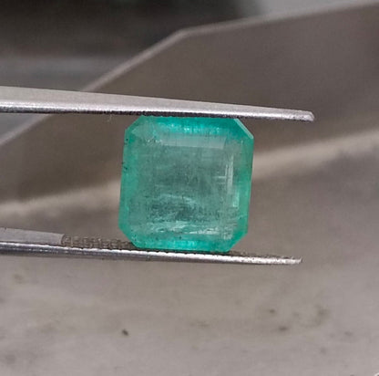 4.19ct  Bluish Green Square Cut Zambian Emerald, 100% Natural Earth Mined Gemstone