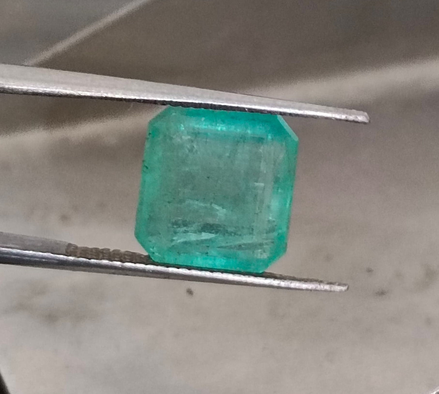 4.19ct  Bluish Green Square Cut Zambian Emerald, 100% Natural Earth Mined Gemstone