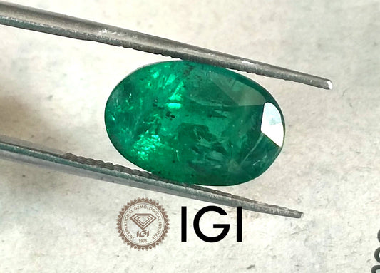 3.99ct IGI Certified Top Deep Vivid Green Emerald, 100% Natural Gem