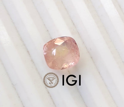 IGI Certified 5.44ct  Padparadscha Cushion Cut Ceylon Sapphire, 100% Natural Earth Mined untreated Gemstone