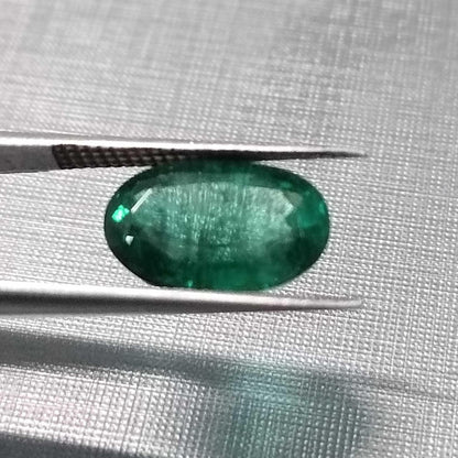 GSI Certified 3.33ct Full Luster Deep Green Zambian Emerald , 100% Natural Earth Mined Gemstone.