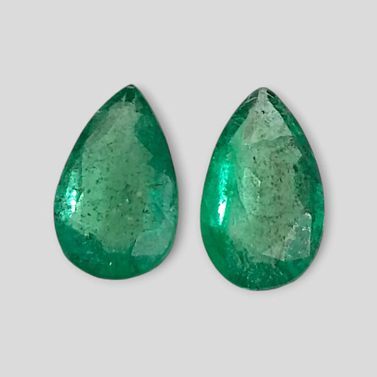 3.01ct Pear Cut Zambian Emerald Pair, 100% Natural Earth Mined Gemstone.