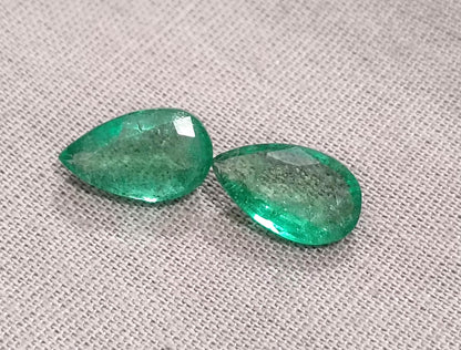 3.01ct Pear Cut Zambian Emerald Pair, 100% Natural Earth Mined Gemstone.