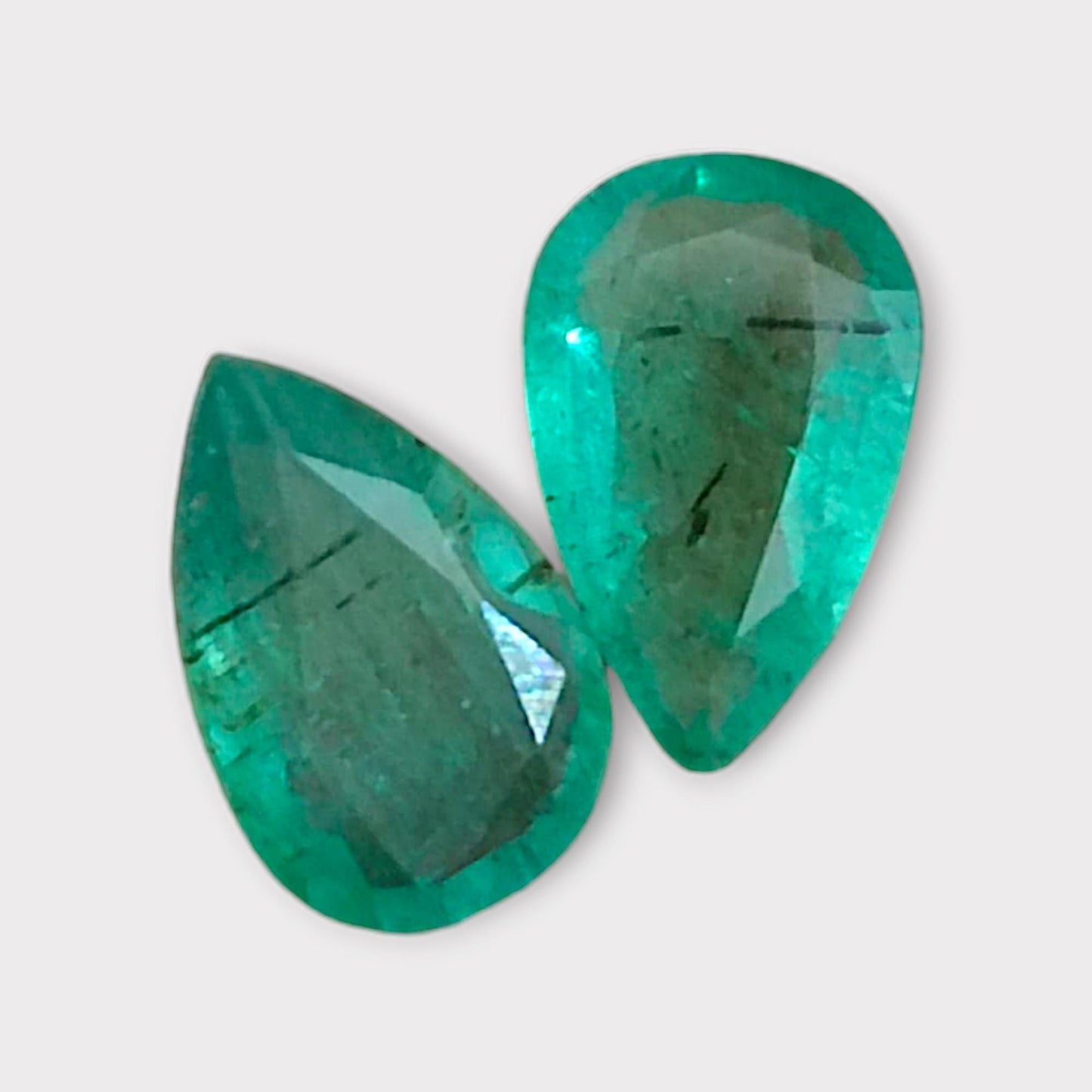 3.67ct Pear Cut Zambian Emerald Pair, 100% Natural Earth Mined Gemstone.