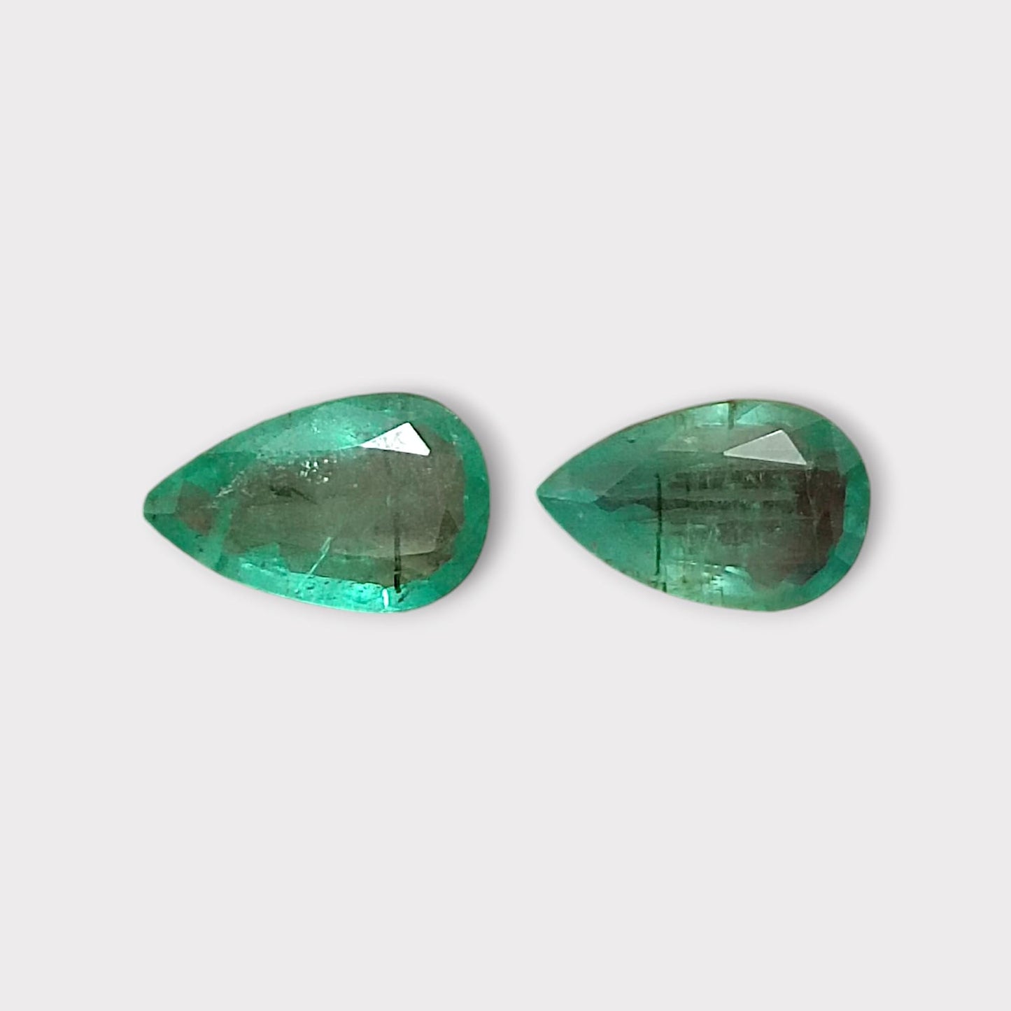 3.67ct Pear Cut Zambian Emerald Pair, 100% Natural Earth Mined Gemstone.