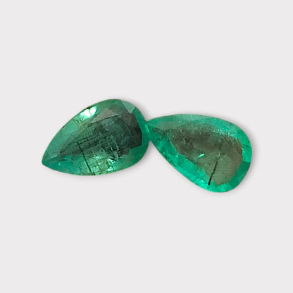 3.67ct Pear Cut Zambian Emerald Pair, 100% Natural Earth Mined Gemstone.