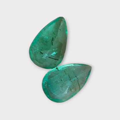 3.67ct Pear Cut Zambian Emerald Pair, 100% Natural Earth Mined Gemstone.