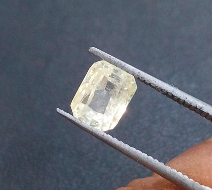 GSI Certified 1.75ct Emerald Cut Light Yellow Ceylon Sapphire, 100% Natural Untreated Gemstone