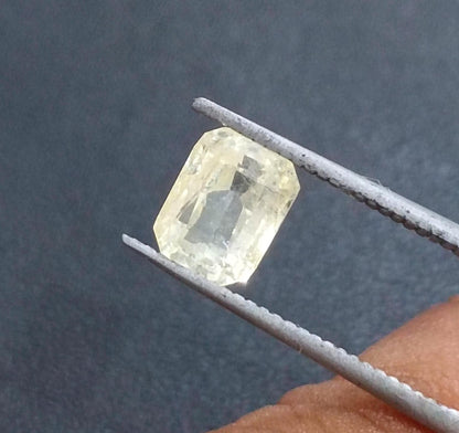 GSI Certified 1.75ct Emerald Cut Light Yellow Ceylon Sapphire, 100% Natural Untreated Gemstone