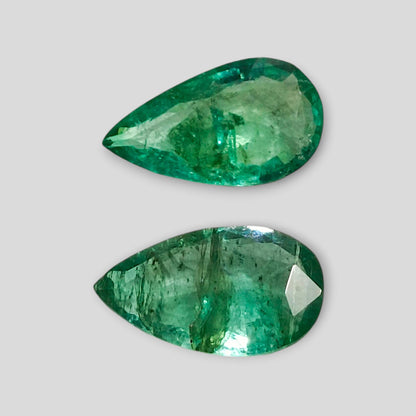 3.96ct Pear cut Zambian Emerald Pair , 100% Natural Earth Mined Gemstones