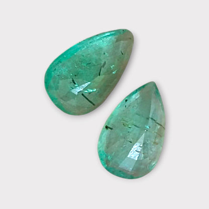 3.67ct Pear Cut Zambian Emerald Pair, 100% Natural Earth Mined Gemstone.