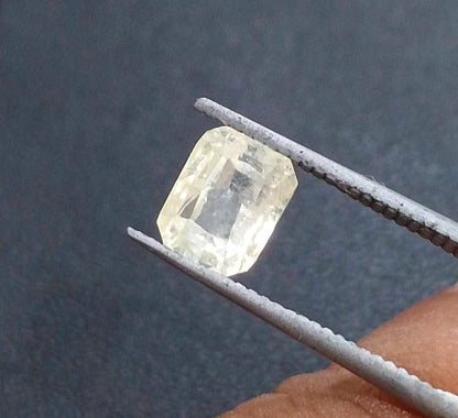 GSI Certified 1.75ct Emerald Cut Light Yellow Ceylon Sapphire, 100% Natural Untreated Gemstone