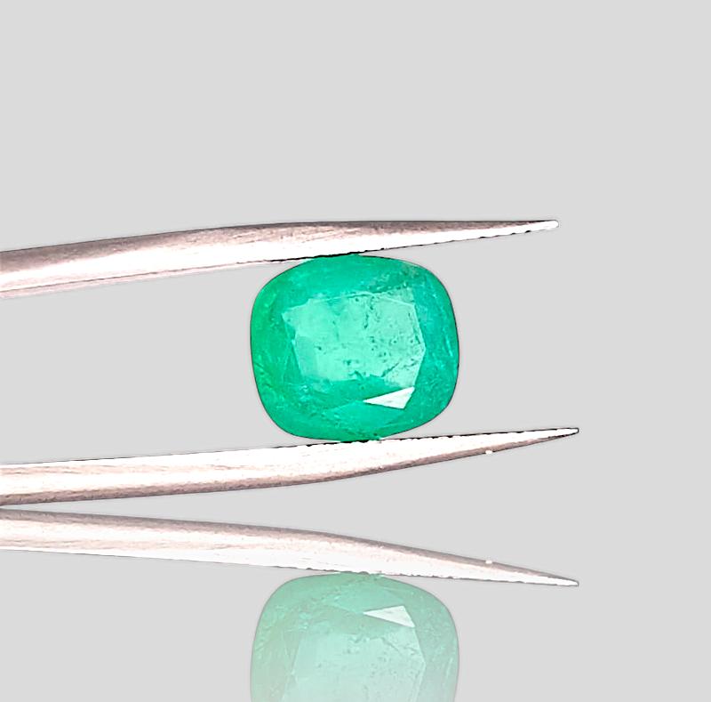 2.95ct Medium Green Cushion Cut Ethiopian Emerald, 100% Natural Earth Mined Gemstone