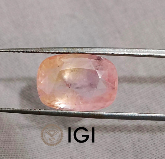 7.88ct IGI Certified Padparadscha Cushion Cut Ceylon Sapphire, 100% Natural Earth Mined untreated Gemstone