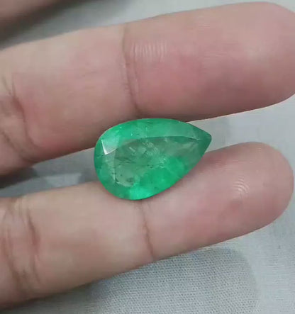 GSI Certified 13.47ct Medium Deep Golden Green Swat Emerald, 100% Natural Gemstone