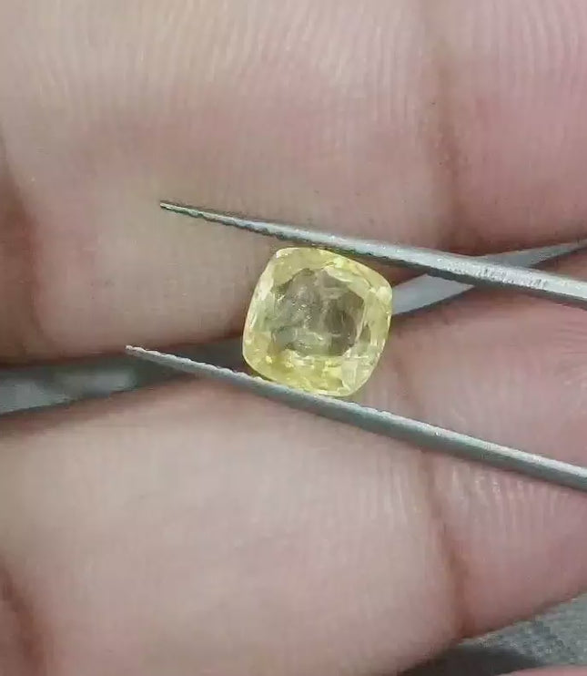 GSI Certified 1.91ct Cushion Cut Yellow Sapphire, Natural Untreated Gemstone