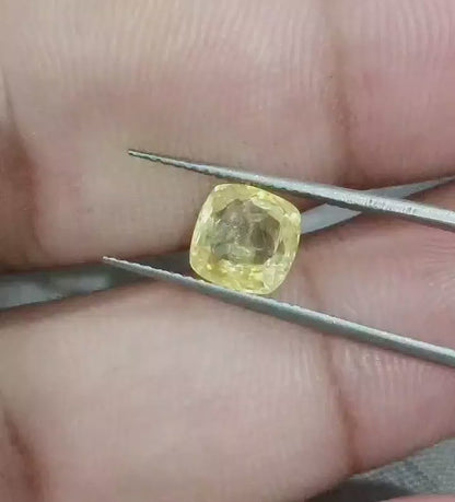 GSI Certified 1.93ct Cushion Cut Yellow Ceylon Sapphire, 100% Natural Untreated Gemstone