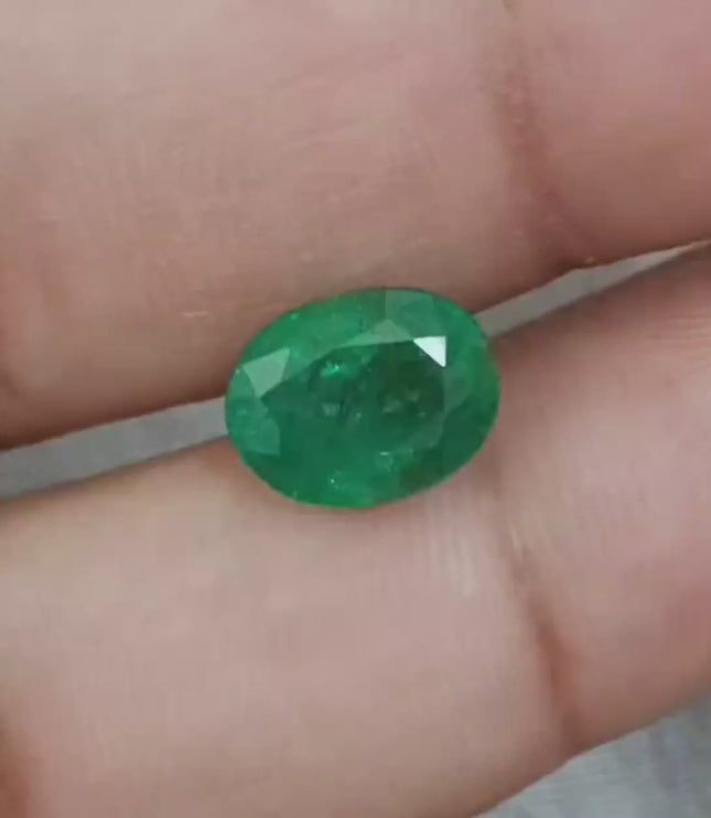 Zambian Emerald 2.88ct Certified Natural Deep Green Oval Cut Loose Gemstone