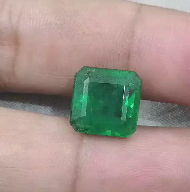 Zambian Emerald 9.93 ct Natural Deep Vivid Green Octagon Cut Loose Gemstone, Certified Investment Grade