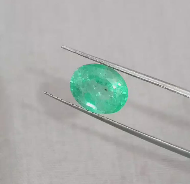 2.76ct Natural Russian Emerald, exceptional luster oval cut bright green gemstone