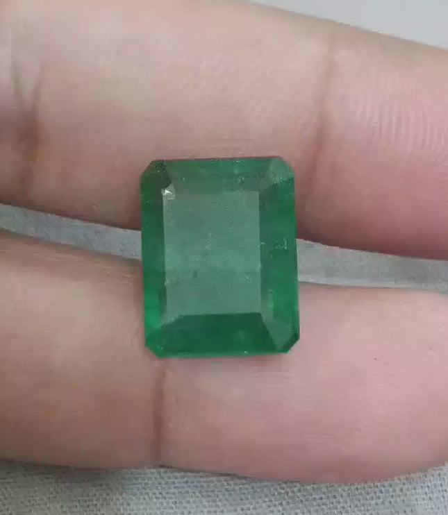 Natural Zambian Emerald 9.63ct Certified Deep Green Octagon Cut Loose Stone