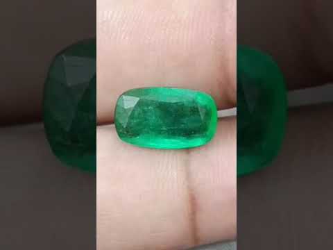 3.99ct Natural Zambian Emerald, Deep Green Cushion Cut Minor Oiled Loose Gemstone.