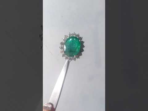 Untreated Emerald Ring Set with diamonds total of 16.62ct 14kt White Gold Handmade.