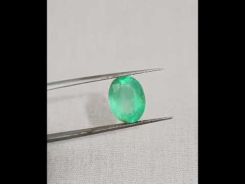 3.33ct Colombian Emerald, Certified Pastel Seafoam Green Oval Cut Stone