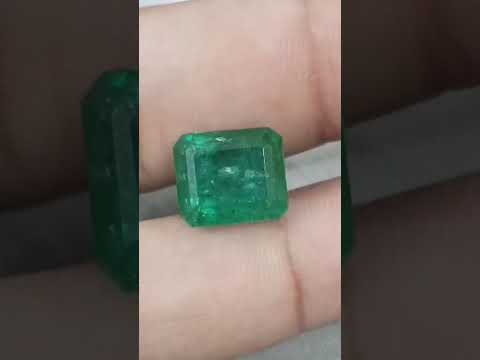 Big 8.36ct Zambian Emerald, Deep Forest Green Emerald Cut Moderately Oiled Natural Loose Gemstone.