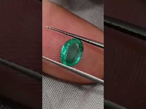 1.26ct Intense green Zambian emerald oval cut minor oiled loose gemstone.