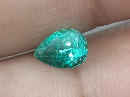 1.04ct Natural Emerald Medium Bluish Green GSI Certified Zambian Pear Cut Gemstone