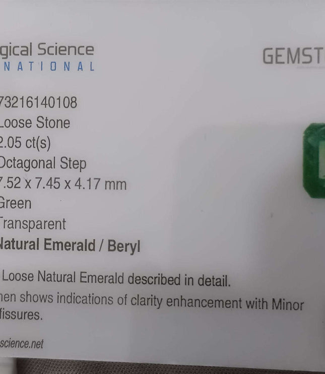 GSI Certified 2.05ct Medium Green Natural Zambian Emerald Minor Oiled Loose Gemstone