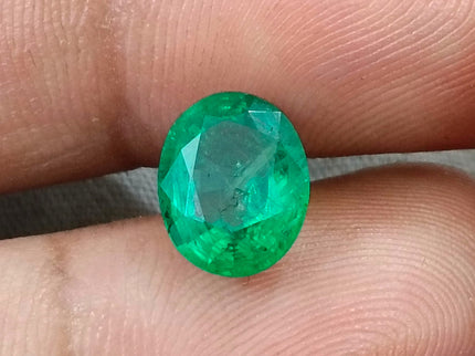 Zambian Emerald 2.40ct Neon Green Natural Certified Oval Cut Loose Gemstone