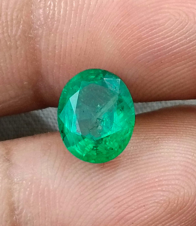 Zambian Emerald 2.40ct Neon Green Natural Certified Oval Cut Loose Gemstone