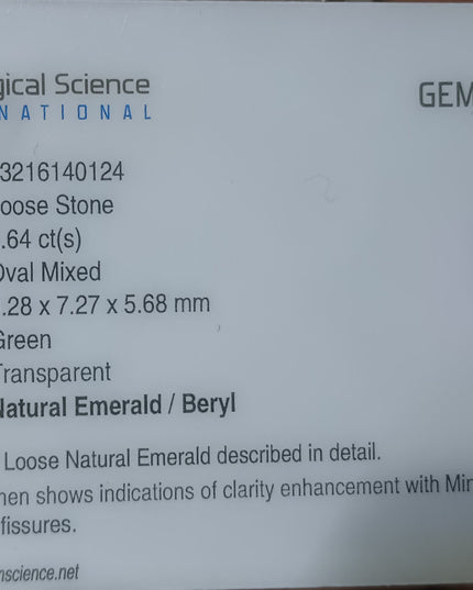 2.64ct Medium Green Zambian Emerald Minor Oiled Loose Gemstone