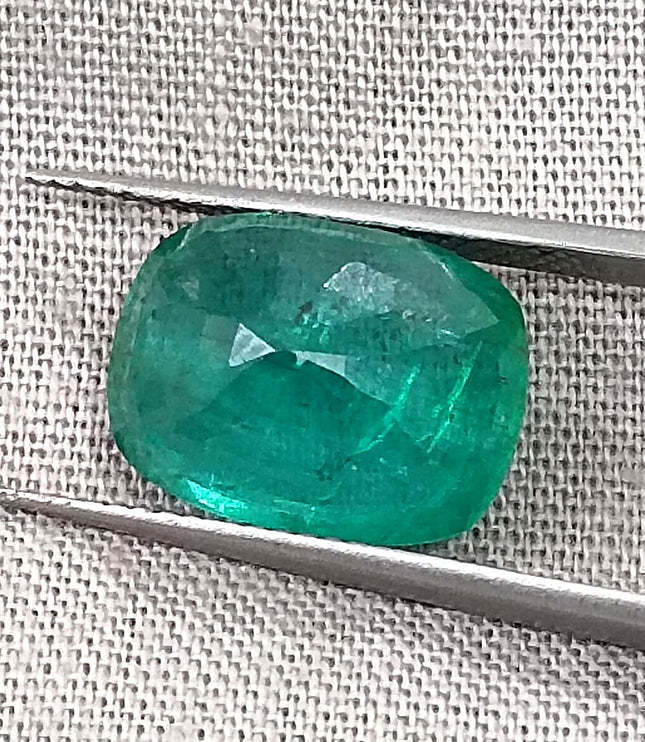 5.36ct Zambian Emerald, Natural Deep Pure Green Cushion Cut Stone