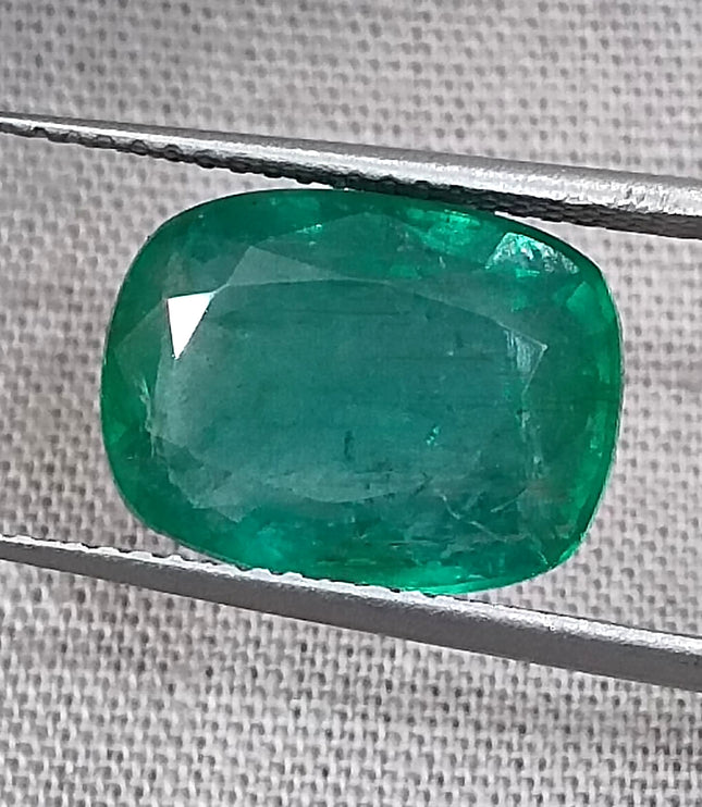 5.36ct Zambian Emerald, Natural Deep Pure Green Cushion Cut Stone